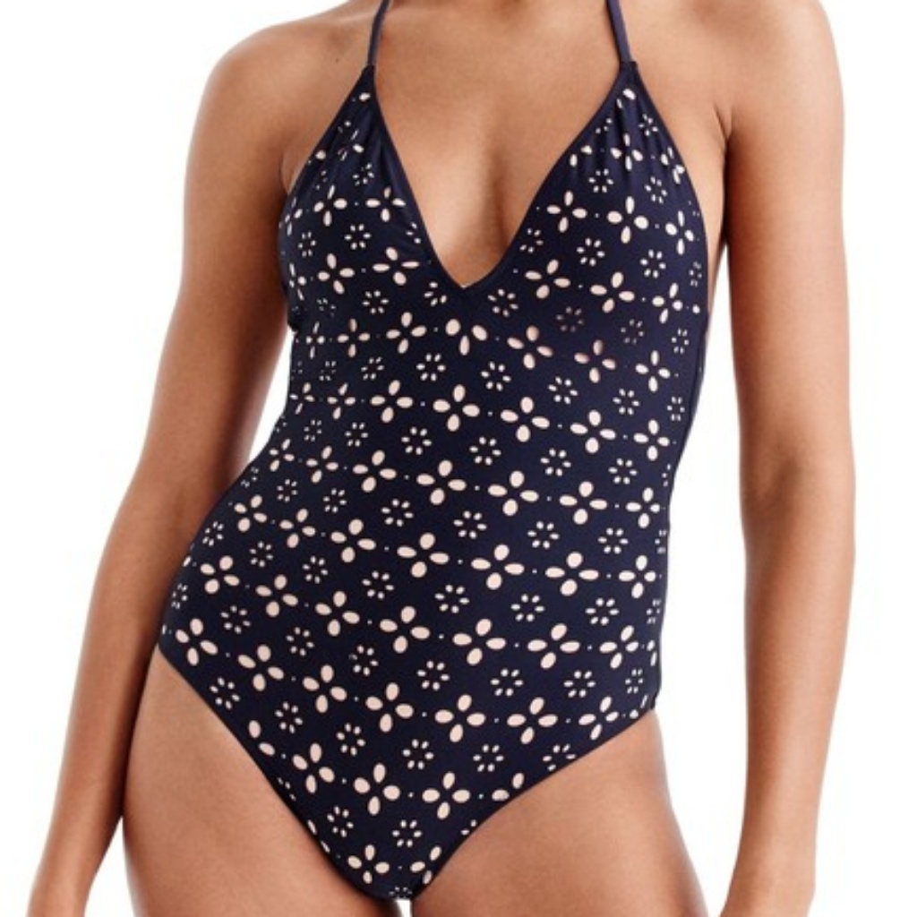 New J. Crew Eyelet Halter One Piece Swimsuit